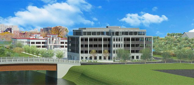 A rendering of the proposed building for the new campus.