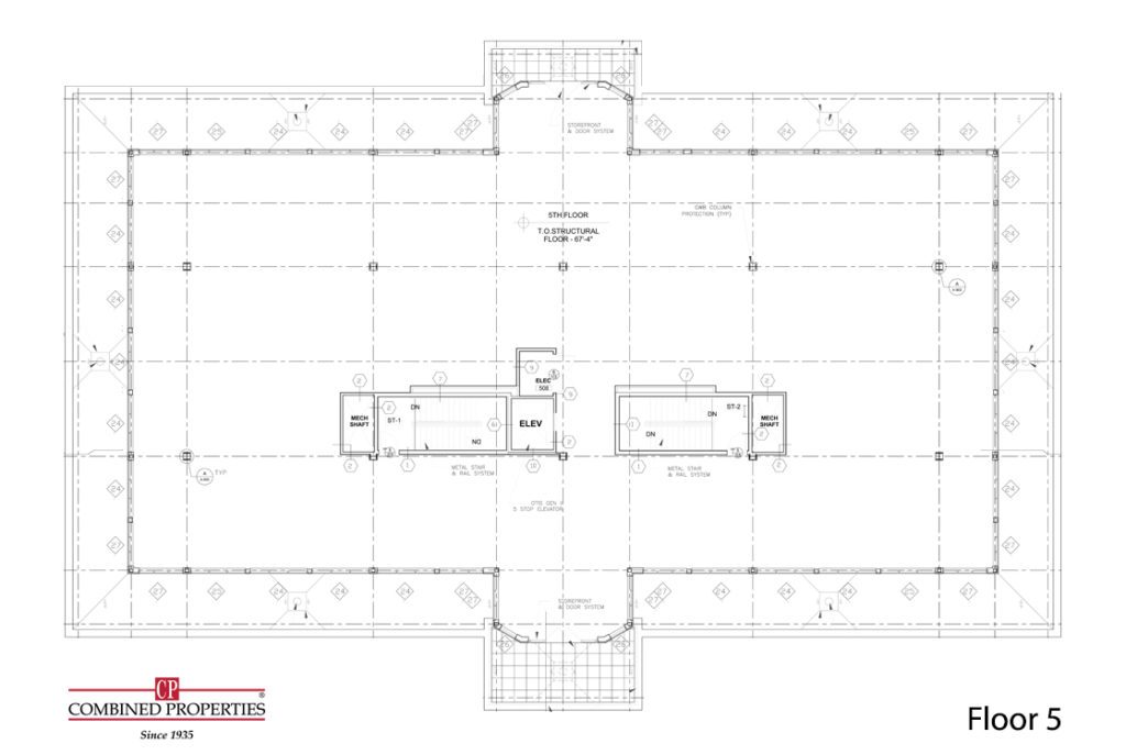 A floor plan of the top portion of an apartment building.