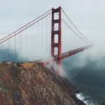 A view of the golden gate bridge from above.