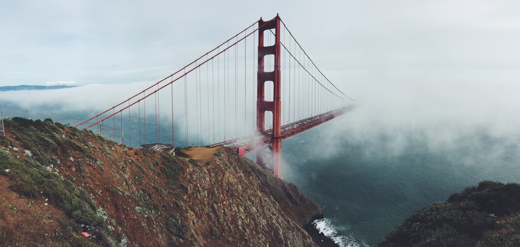 A view of the golden gate bridge from above.