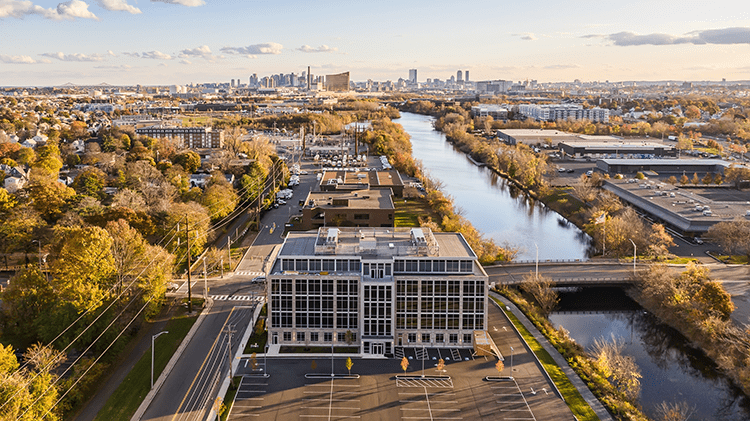A view of the city from above, taken by an aerial photographer.